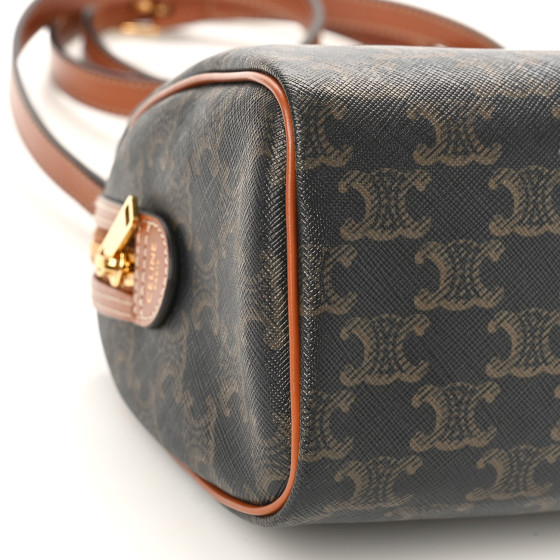 CELINE Triomphe Canvas Calfskin Small Boston Bag Tan 1575175