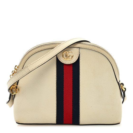 GUCCI Textured Dollar Calfskin Web Small Ophidia Dome Shoulder Bag Mystic White