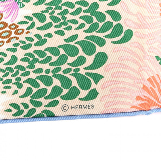 HERMES Silk Mountain Zebra Scarf 90 Vert Ciel Rose 804784