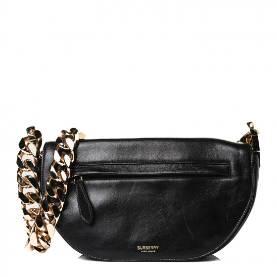 BURBERRY Lambskin Small Olympia Chain Shoulder Bag Black