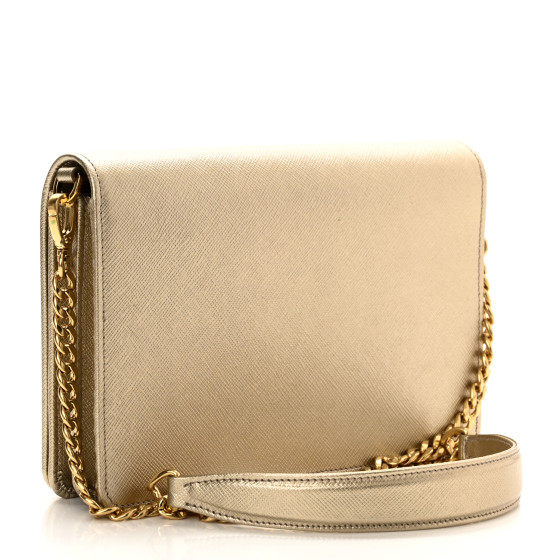 PRADA Metallic Saffiano Lux Chain Wallet Pirite 1180351
