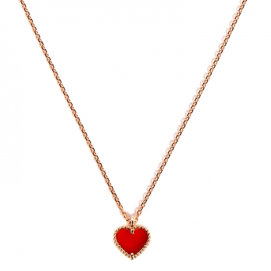 VAN CLEEF & ARPELS 18K Rose Gold Carnelian Sweet Alhambra Heart Pendant ...