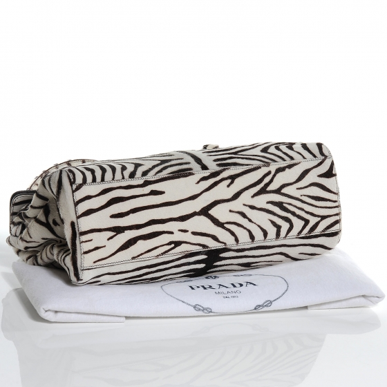 PRADA Calf Hair Zebra Print Easy Foldover Pushlock Satchel