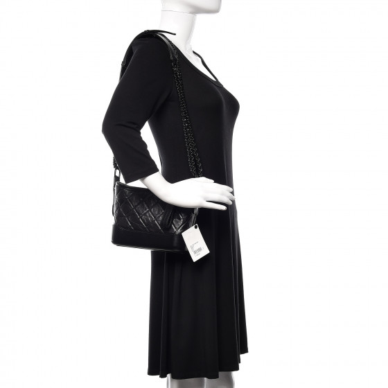CHANEL Aged Calfskin Quilted Small Gabrielle Hobo So Black