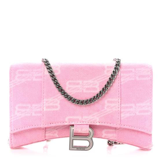 BALENCIAGA Washed Denim BB Monogram XS Hourglass Wallet On