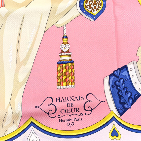 HERMES Silk Harnais De Cour Scarf 90 Gris Perle Rose Bonbon