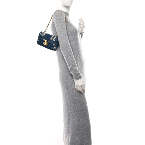 【CELINE】Celine Triomphe Chain Bag（navy）★ショルダー CELINE Denim Triomphe Chain Shoulder Bag Navy Tan 1446359