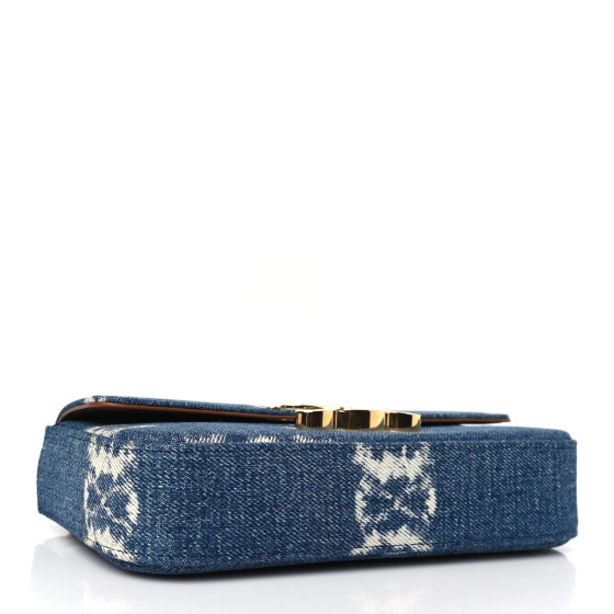 CELINE Denim Triomphe Chain Shoulder Bag Navy Tan 1446359