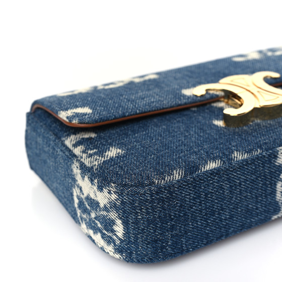 CELINE Denim Triomphe Chain Shoulder Bag Navy Tan 1446359