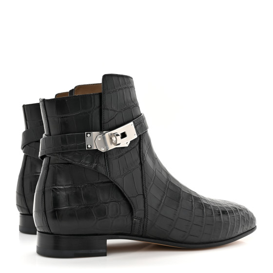 A73 HERMES パンプス　クロコダイル HERMES Matte Niloticus Crocodile Neo Low Boots 37 Black