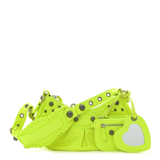 BALENCIAGA Agneau Arena Le Cagole Shoulder Bag XS Fluo