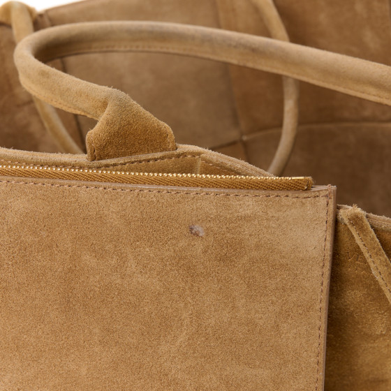 BOTTEGA VENETA Suede Maxi Intrecciato Small Arco Tote Brown