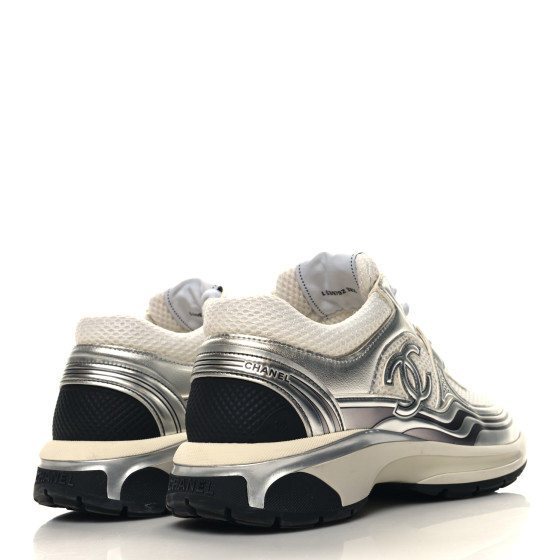 CHANEL Fabric Laminated Calfskin Stretch CC Sneakers 38.5