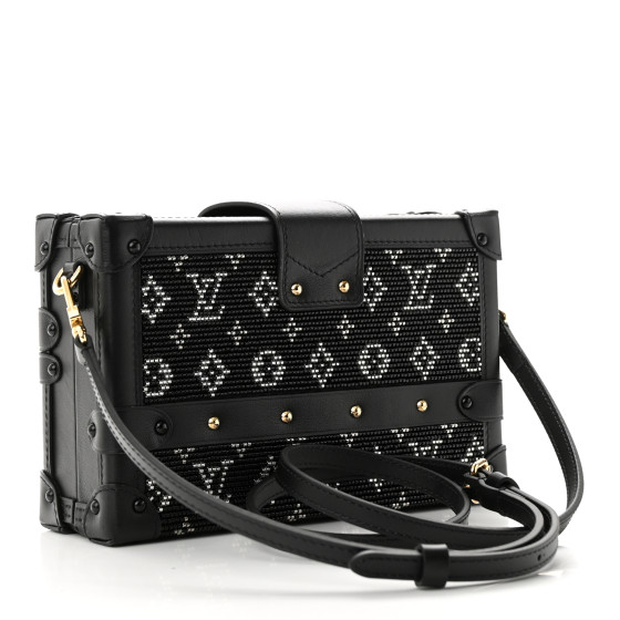 LOUIS VUITTON Calfskin Beaded Monogram Petite Malle Black 1454838 