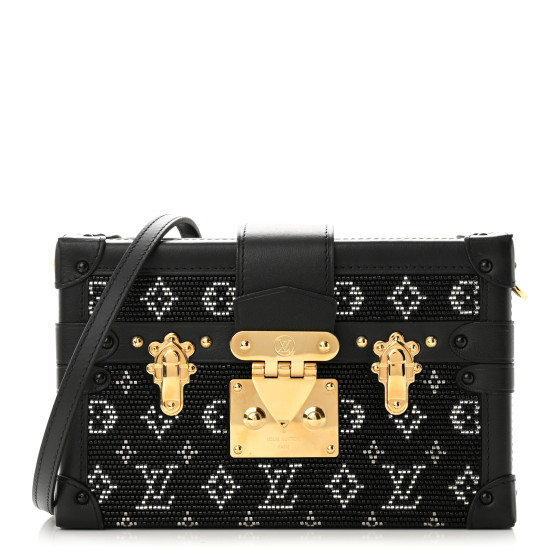 LOUIS VUITTON Calfskin Beaded Monogram Petite Malle Black 1454838 
