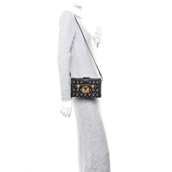 LOUIS VUITTON Calfskin Beaded Monogram Petite Malle Black 1454838 