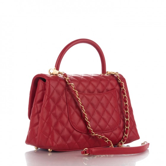 【ヴィンテージ】Rank:S☆Chanel Light Red Small Coco Handle CHANEL Caviar Quilted Small Coco Handle Flap Red 175525