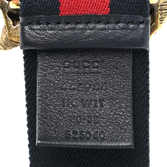 GUCCI Web Feline Buckle Belt 80 32 Blue Red 1279461
