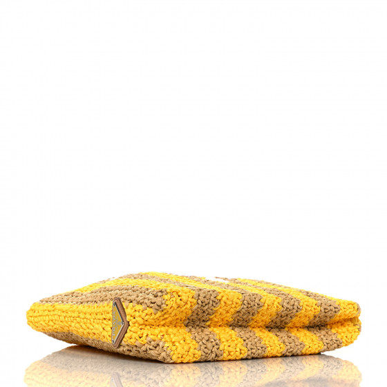 PRADA Yarn Raffia Effect Crochet Striped Small Logo Tote
