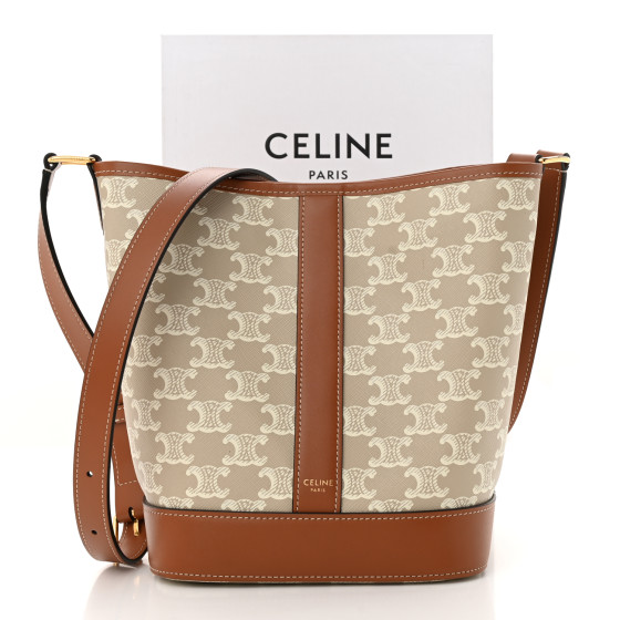 CELINE Triomphe Canvas Calfskin Small Bucket Bag Grege