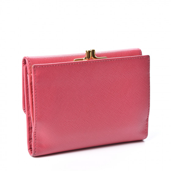 PRADA Saffiano Compact Kiss Lock Wallet Peonia 558155