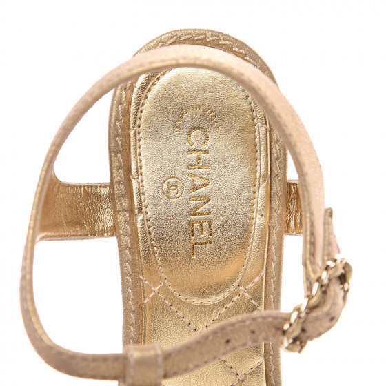 CHANEL Metallic Lambskin Chain CC Logo Thong Sandals 37.5