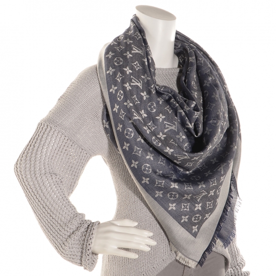 LOUIS VUITTON Monogram Denim Shawl Blue 74262 | FASHIONPHILE