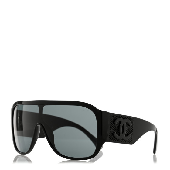CHANEL Acetate Crystal CC Shield Sunglasses 5466-B Black