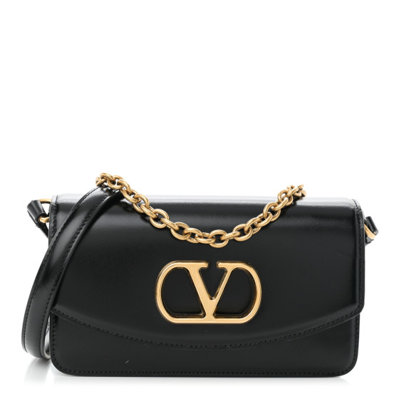 VALENTINO GARAVANI Shiny Calfskin Vlogo Small Shoulder Bag