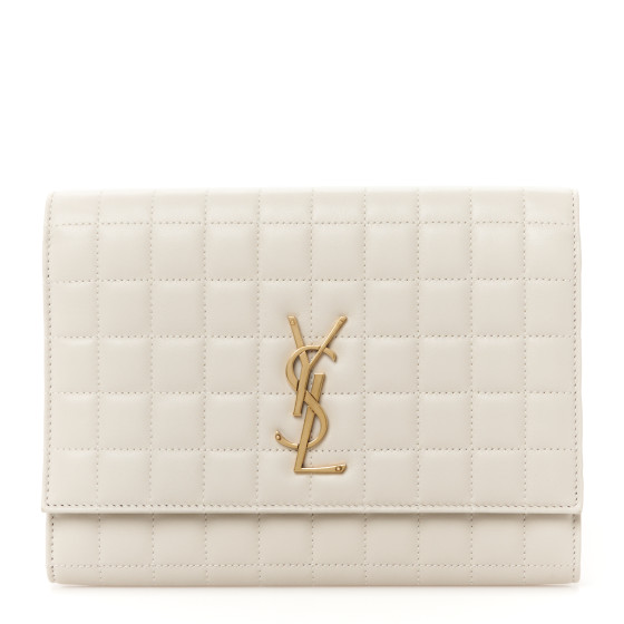 SAINT LAURENT Lambskin Carre Quilted Cassandre Pouch Clutch