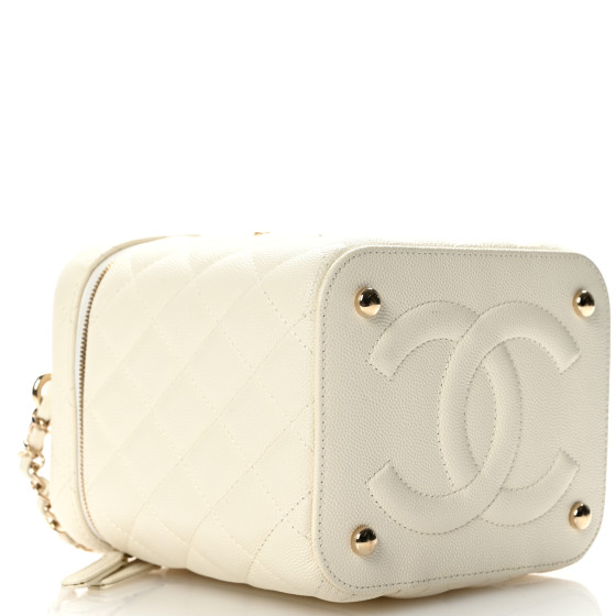 CHANEL ★ Chanel Chain and Charm Vanity Case White CHANEL Caviar Quilted Small Top Handle Vanity Case With