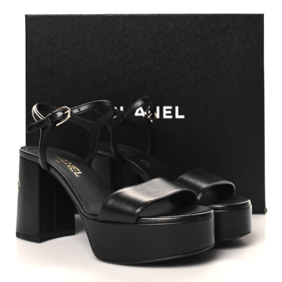 ys0629様 リクエスト 5点 まとめ商品 CHANEL Lambskin Logo Platform Sandals 36.5 Black 1638522