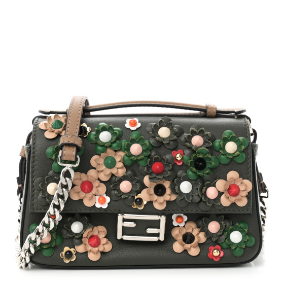 FENDI Vitello Dolce Crystal Flowerland Bi-Color Micro Double