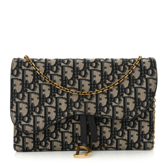 CHRISTIAN DIOR Oblique Saddle Chain Pouch Blue 1643436