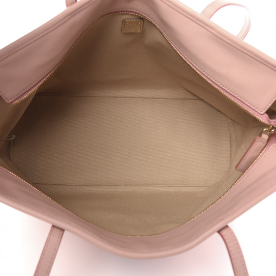 MCM Visetos Medium Rabbit Top Zip Shopper Tote Light Pink