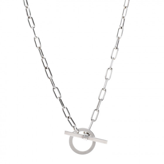 HERMES Sterling Silver Chain Toggle Necklace 643440