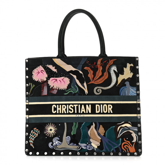 CHRISTIAN DIOR Suede Large Sea Book Tote Black 1020259