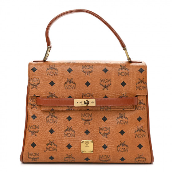 MCM Visetos Top Handle Satchel Cognac 884038 FASHIONPHILE