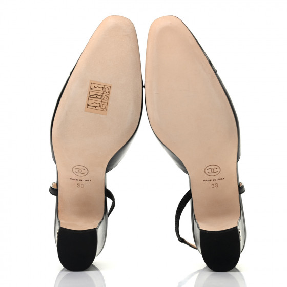 CHANEL  ミュール　38 CHANEL Lambskin Patent Cap Toe CC Slingback Sandals 38 Black