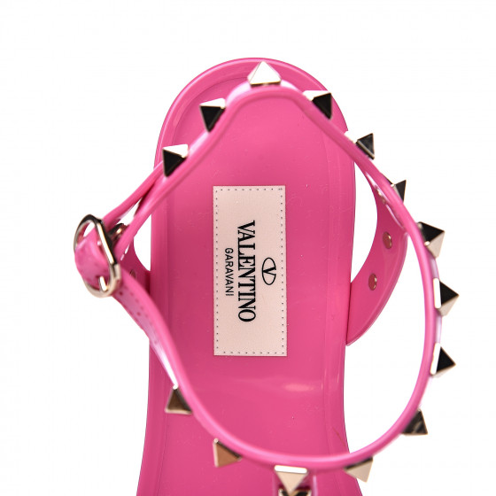 VALENTINO GARAVANI PVC Jelly Rockstud Caged Sandals 37 Pink