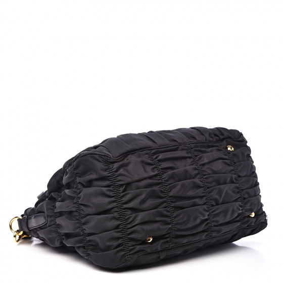 PRADA TESSUTO GAUFRE テスートゴーフル Prada Tessuto Gaufre Tote And Shoulder Bag In Black & Grey