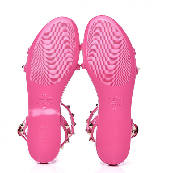 VALENTINO GARAVANI PVC Jelly Rockstud Caged Sandals 37 Pink