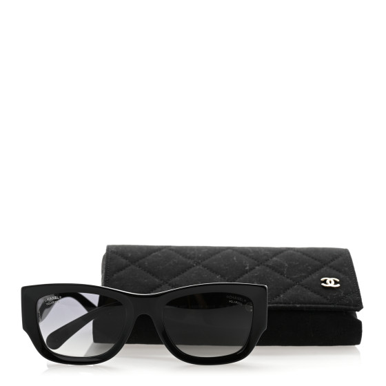 CHANEL Acetate Rectangle Sunglasses 5507 Black Grey 1312114
