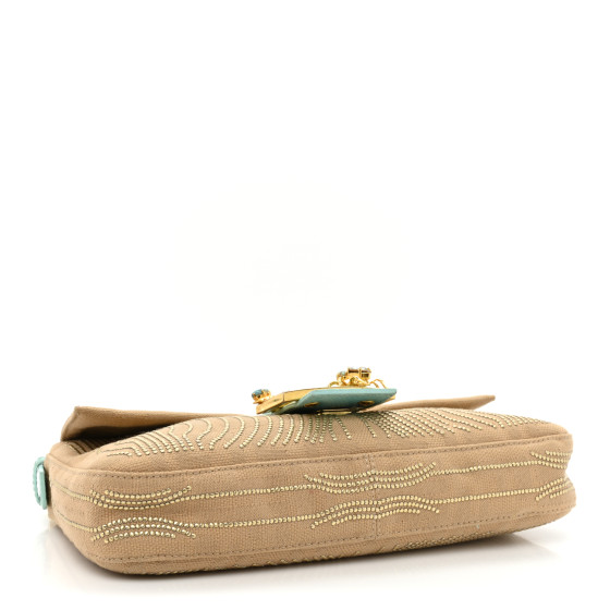 FENDI Fabric Lizard Studded Spider Baguette Tortora Celeste