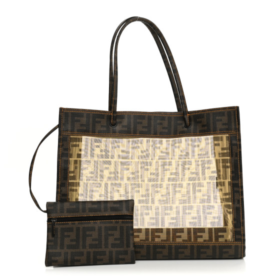 FENDI Mesh Glazed Fabric FF 1974 Tote Tobacco 1110162 FASHIONPHILE