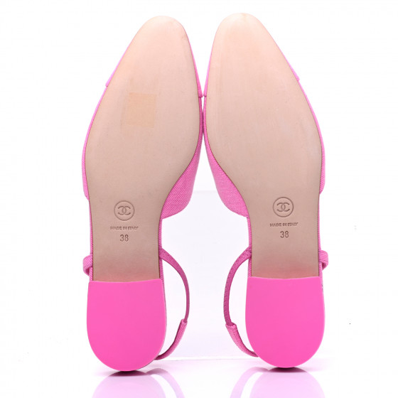 CHANEL Denim Cap Toe CC Slingback Flat 38 Neon Pink 761940