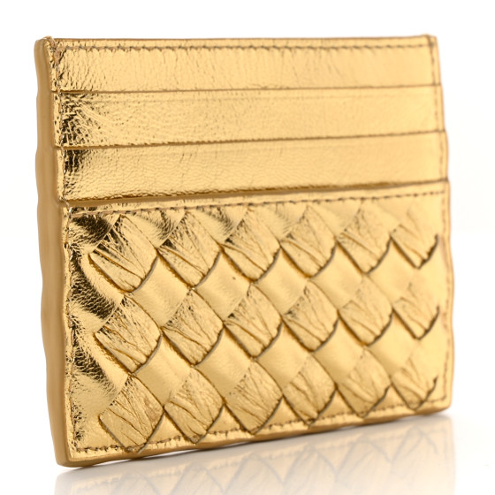 25SS new/BOTTEGA VENETA メタリックカードホルダー CardHolder Intrecciato metallic leather card holder in gold - Bottega