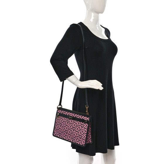 VERSACE Coated Canvas Large La Greca Signature Pouch Black