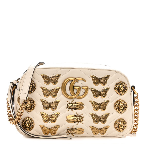 GUCCI Calfskin Matelasse Animal Studs Small GG Marmont Chain