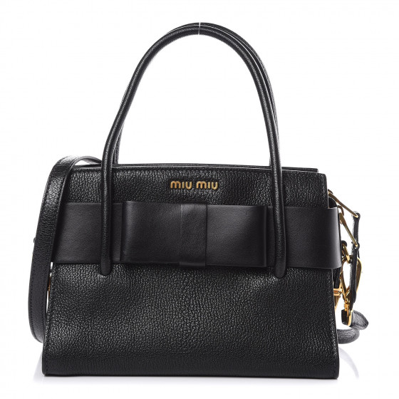 【30％OFF】 MIU MIU Black Tote Handle Top Bow Fiocco Madras Goatskin バッグ